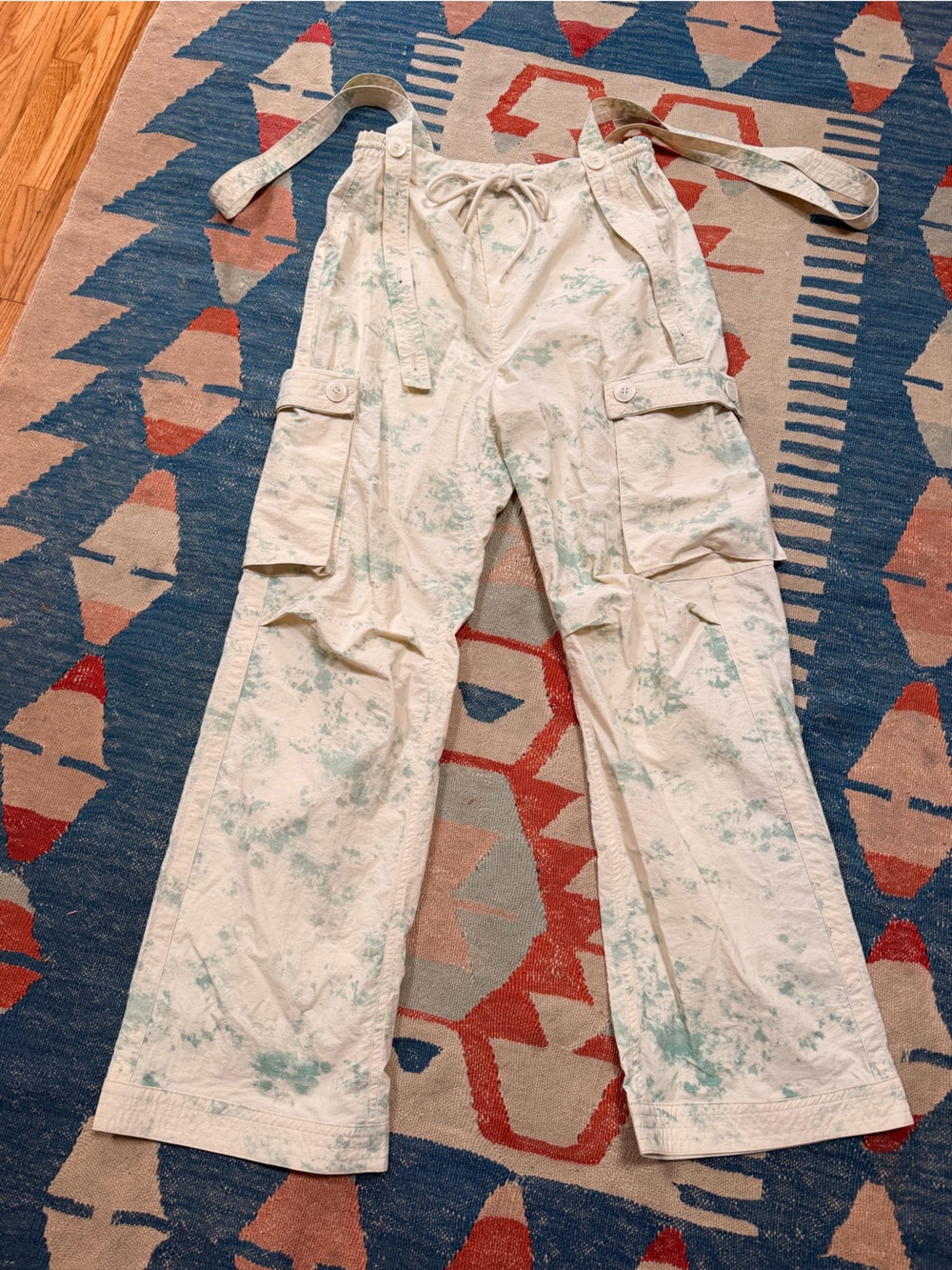 Woodrose Deli Tie-Dye Raver Cargo Pants with removable shoulder straps Sz small